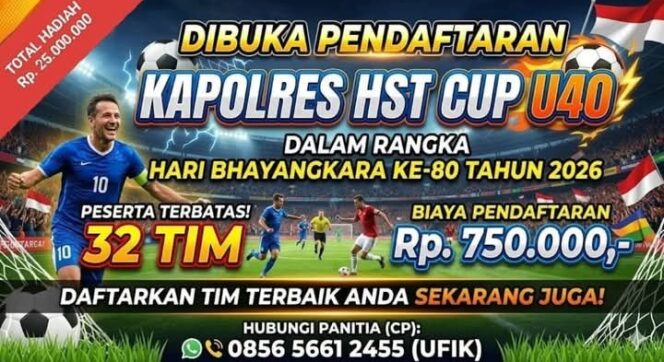 
 Turnamen Sepak Bola Kapolres HST Cup U40 Sambut Hari Bhayangkara 2026